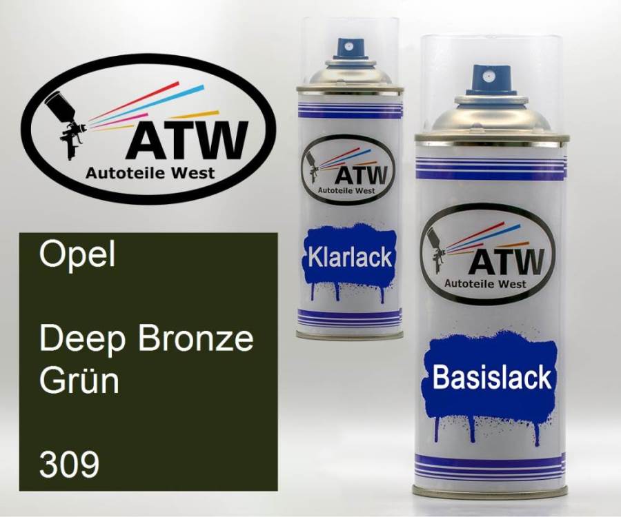 Opel, Deep Bronze Grün, 309: 400ml Sprühdose + 400ml Klarlack - Set, von ATW Autoteile West.